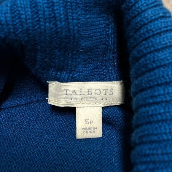 Talbots Cardigan Sweater Women's Size Small Petite Open Front Wool Blend Teal - Picture 5 of 6